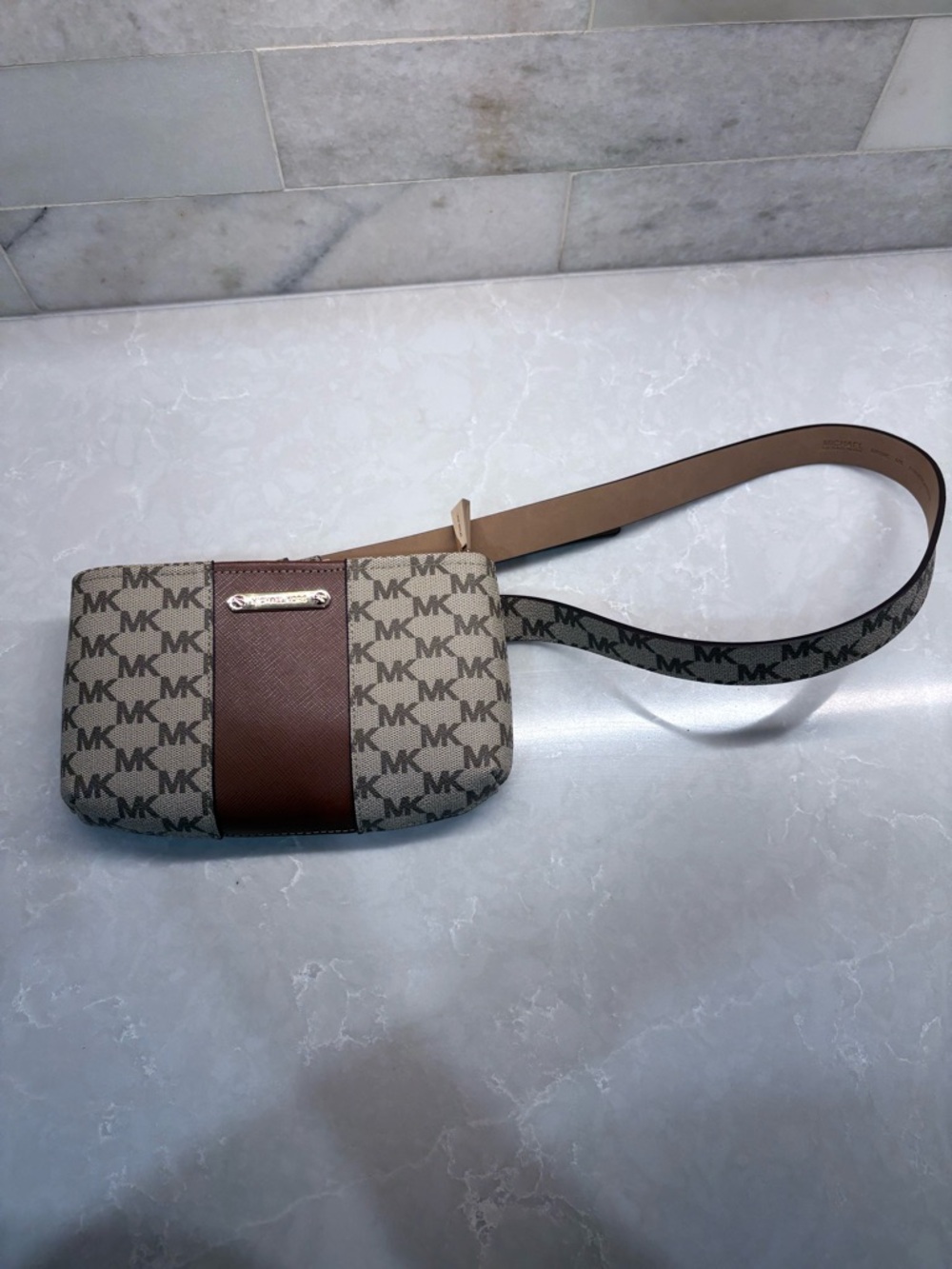 Michael Kors Beige Brown MK Logo Crossbody Belt Bag NWOT